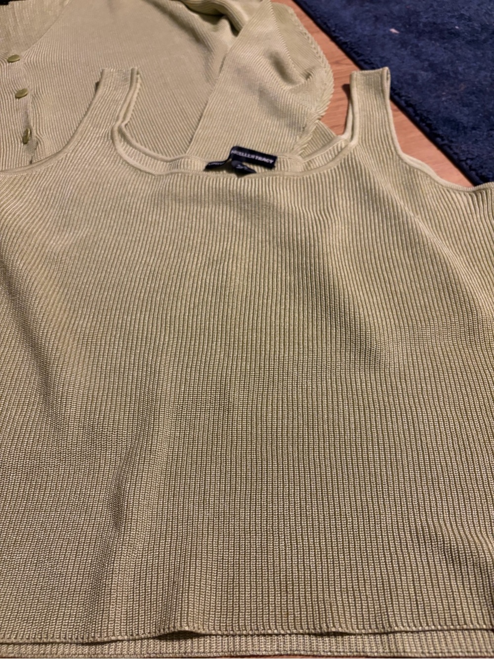Ellen Tracy Light Green 100% sil Ribbed Knit Cardigan & Tank Set- sz X (XL/0X) - Picture 2 of 6
